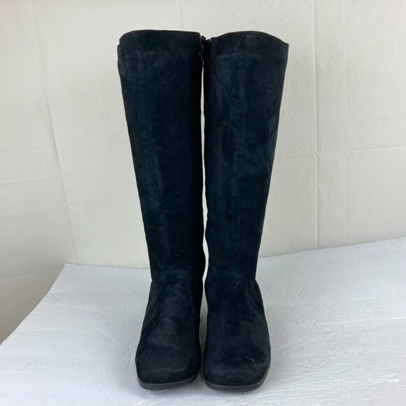 Sillouettes Women Sz 8W Wide Tall Suede Black Leather Riding Boots Low Block - Picture 4 of 11